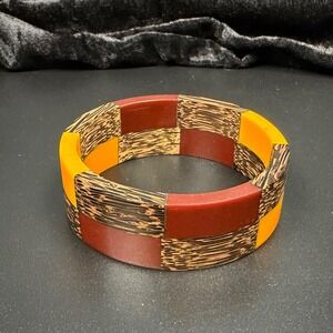 Vintage 1960s Mod Palmwood Lucite Colorblock Bangle ·‎ Plus Size · Wide